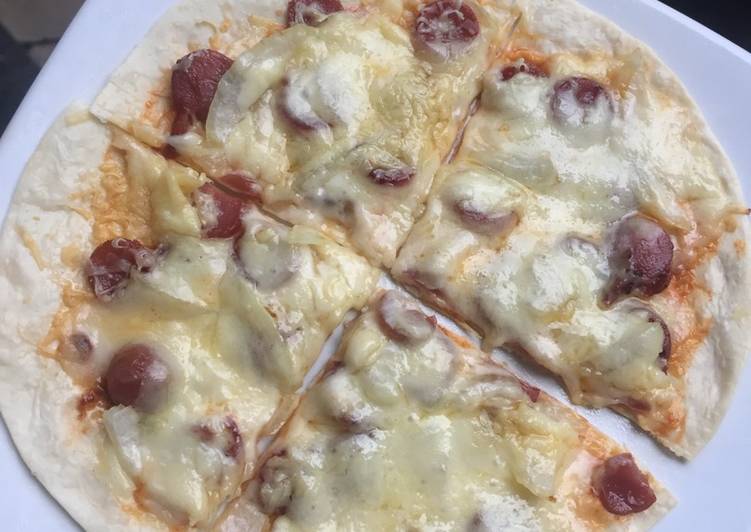 resep masakan Beef Sausage Tortilla Pizza Teflon