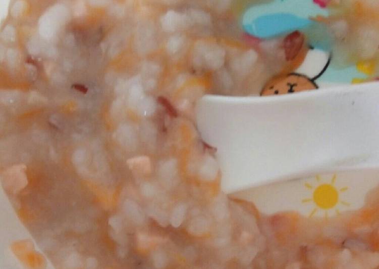 Resep Bubur beras merah salmon (mpasi 9 bln) Karya Dwiwijayanti