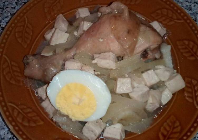 resep masakan Lontong kuah opor ayam telur tahu manisa (sehat tanpa santan)
