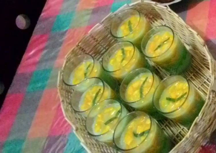 gambar untuk cara membuat (dessert) Puding susu pandan mangga