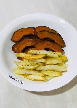 Kentang & labu kuning panggang tabur lada garam