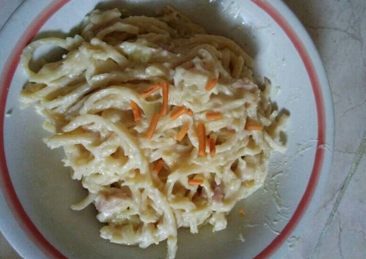 bahan dan cara membuat Spaghetty carbonara creamy yummy