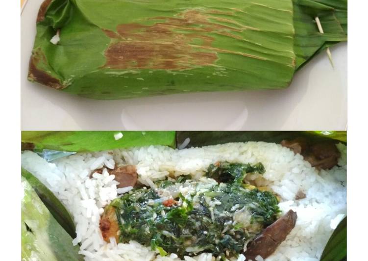 Nasi Bakar Ayam Dengan Sambal Daun Melinjo Mix Teri Asin Pedas