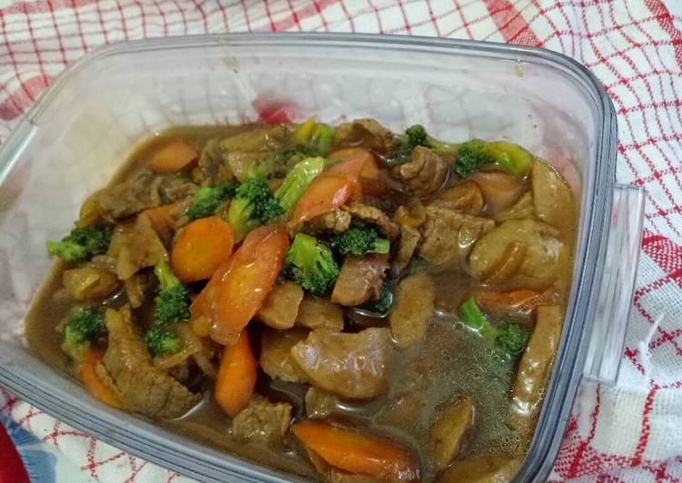 gambar untuk resep makanan Brokoli wortel cah daging sapi plus bakso