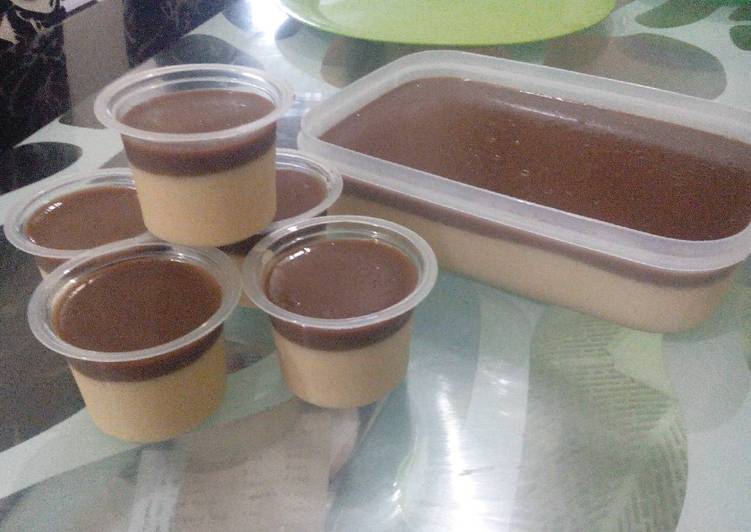 bahan dan cara membuat Puding jagung lapis coklat