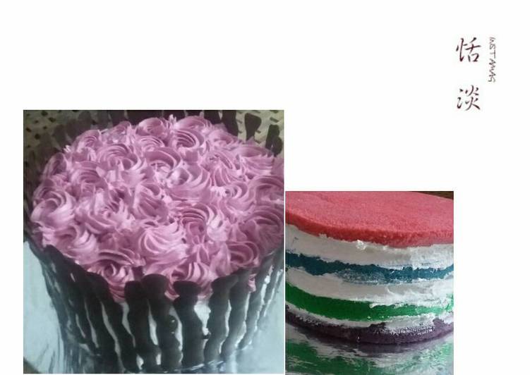 gambar untuk cara membuat Rainbow steam cake (w.butter cream topping /chocolate cage)