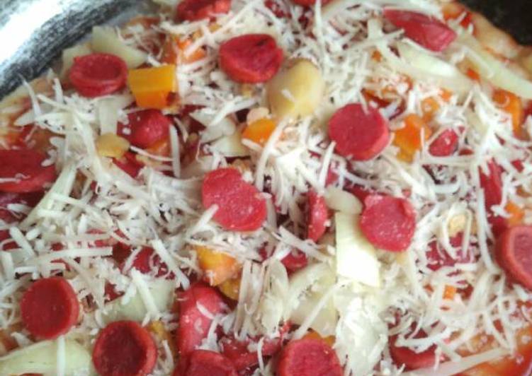 resep Pizza Sosis Teflon(eggless)