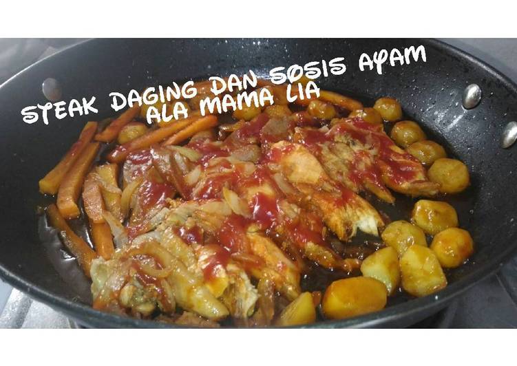 resep lengkap untuk Steak daging dan sosis ayam ala mama lia