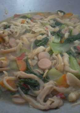 Tumis jamur tiram, sawi sendok dan sosis