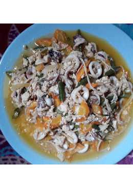 Orak arik tahu + cumi + jamur enoki