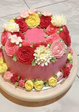 Korean flower base cake lapis surabaya