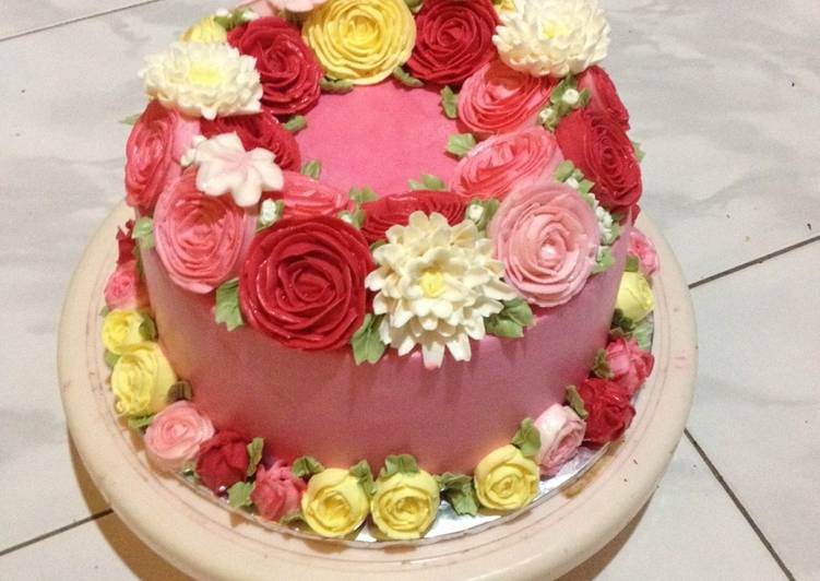 resep lengkap untuk Korean flower base cake lapis surabaya