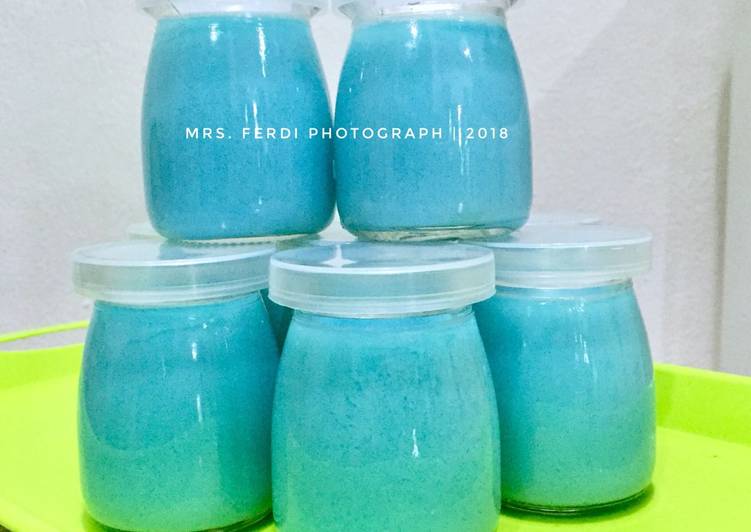 cara membuat Silky Puding Vanilla Blue