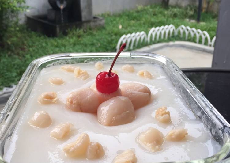 cara membuat Silky Pudding Lychee