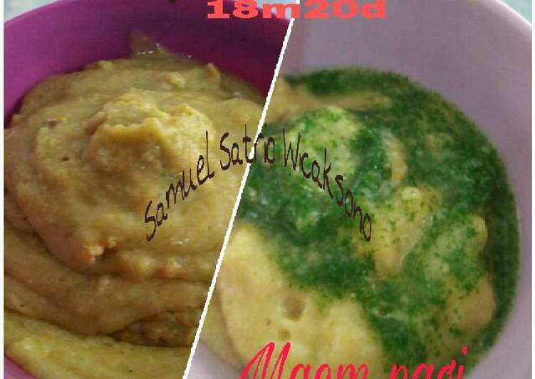 gambar untuk resep makanan MPASI 8m+ Bubur NJWBTB ~ Nasi Jagung Wortel Brokoli Tempe Bayam