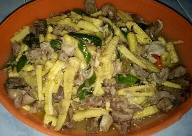 resep lengkap untuk Tumis jagung muda cabe hijau with hati ayam??