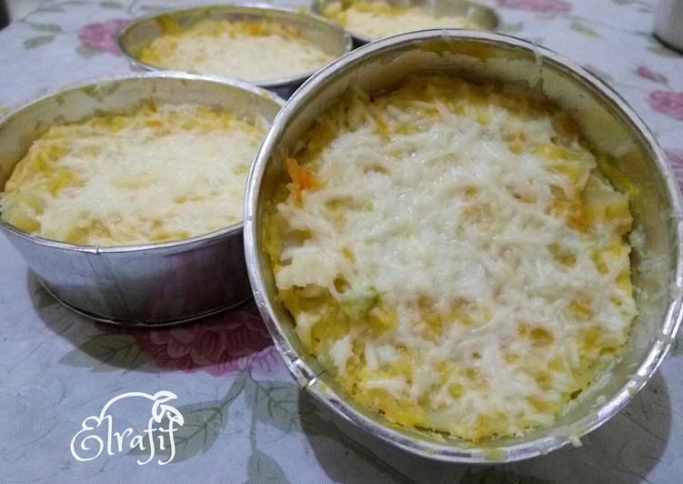 bahan dan cara membuat MPASI: Macaroni Schotel Kukus (8m+)