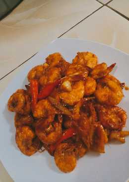 Tumis udang saos bbq