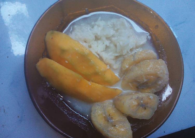 resep Ketan mangga pisang saos santan