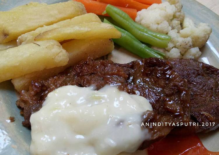 resep lengkap untuk Steak Sapi dg Saus Krim Keju #KitaBerbagi