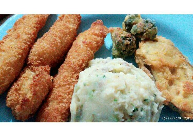 resep masakan Mashed potato w/ dorry,brocoli,n egg plant crispy