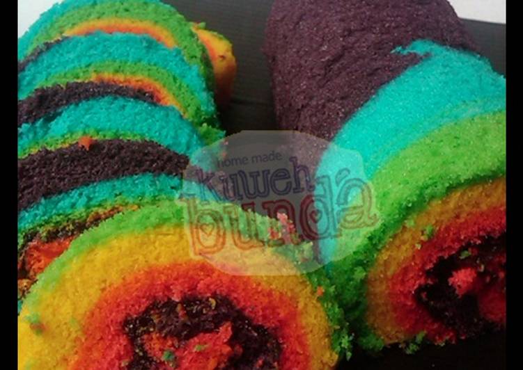 cara membuat Rainbow Rollcake alias Bolu Gulung Pelangi