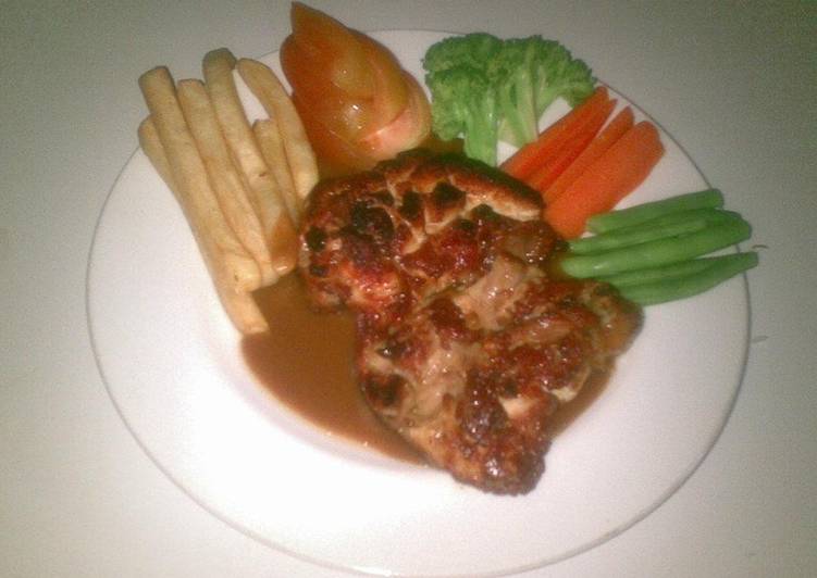 resep masakan CHICKEN STEAK WITH BBQ SAUCE