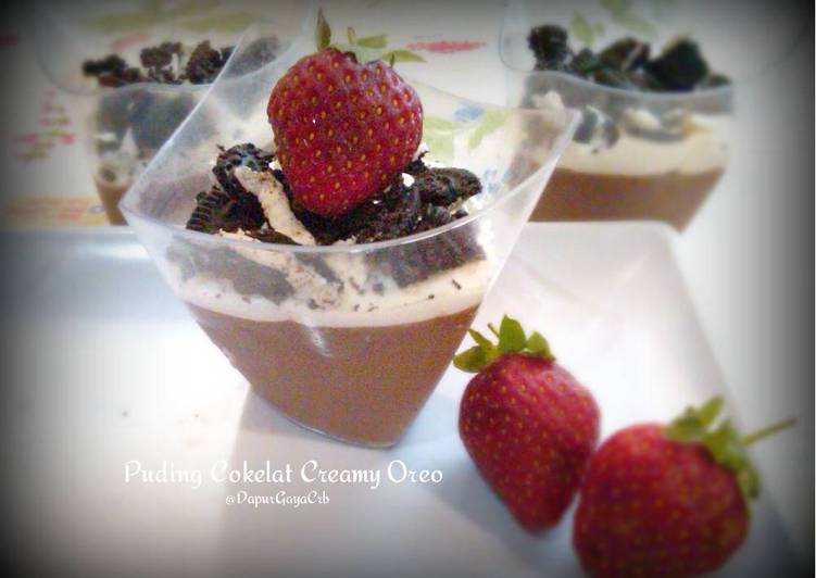 bahan dan cara membuat Puding Cokelat Creamy Oreo