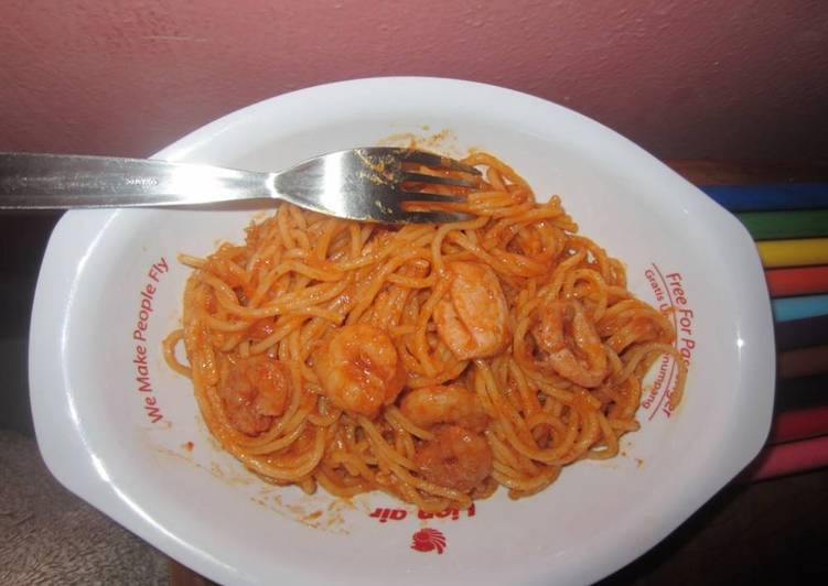Resep spaghetti saos seafood Karya Mama Dini