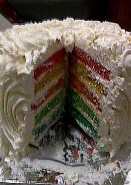 rainbow cake in white roses