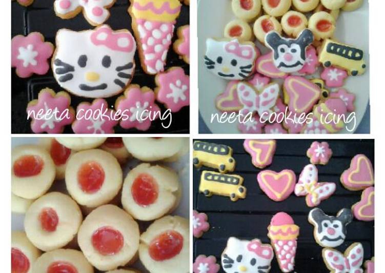 resep makanan cookies cantik sugar icing, atau nastar strawberry, silahkan pilih dalam 1 adonan