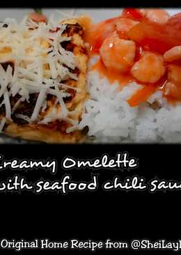 Telur Omelette Creamy Saus Seafood 