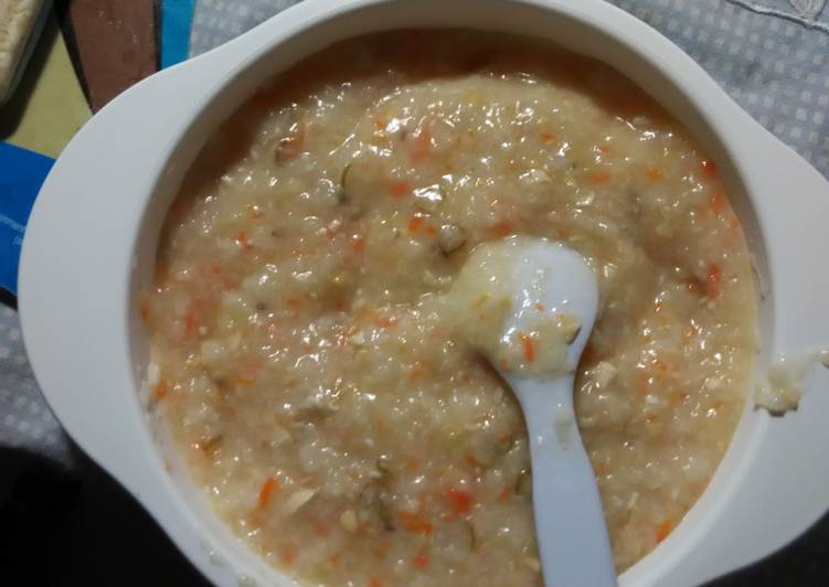 resep makanan Bubur wocislayam (wortel, buncis, labu, ayam) 8 bulan