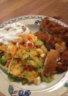 Chicken katsu with salad and yoghurt lemon sauce