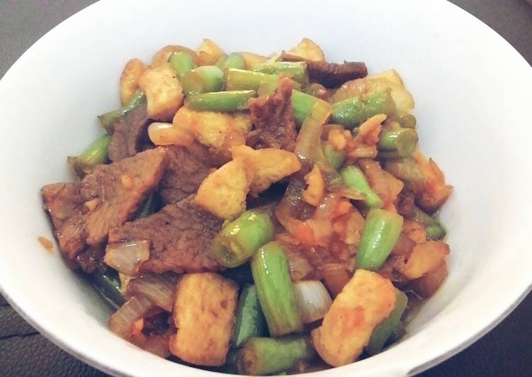 Resep tumis daging egg tofu homemade Karya DKitchen