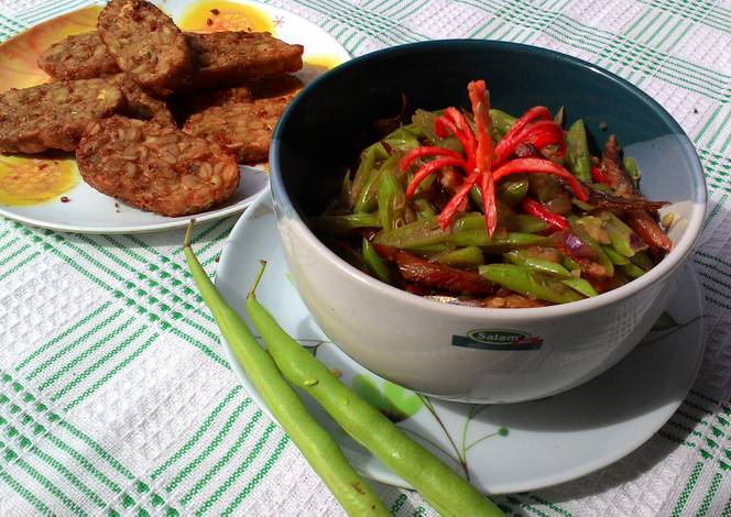 tumis basah buncis ikan asin rebus