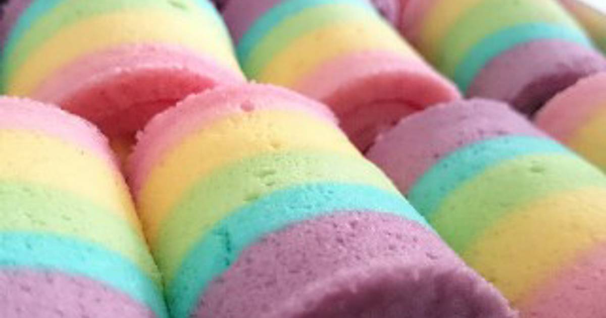 Resep mini rainbow roll cake Resep mini rainbow roll cake
