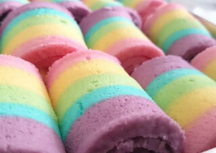 gambar untuk cara membuat mini rainbow roll cake