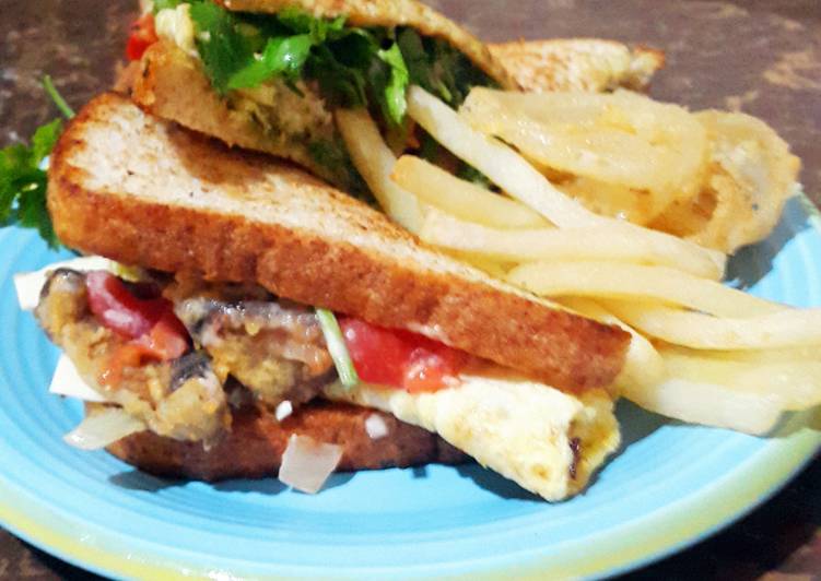 resep masakan Sandwich King with Homemade Onion Rings and French Fries