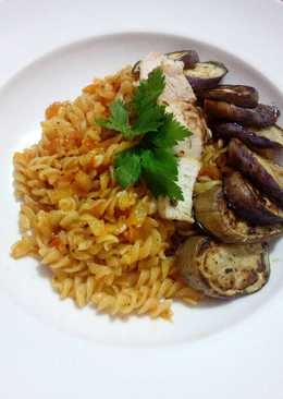 Fusili Pomodoro with grilled chicken and eggplant