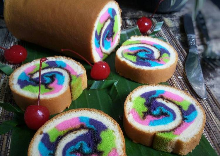 bahan dan cara membuat Mosaic Roll Cake | Bolu Gulung Mosaic