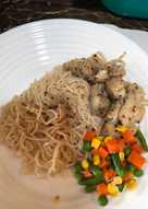 Shirataki Aglio Olio with grilled dori