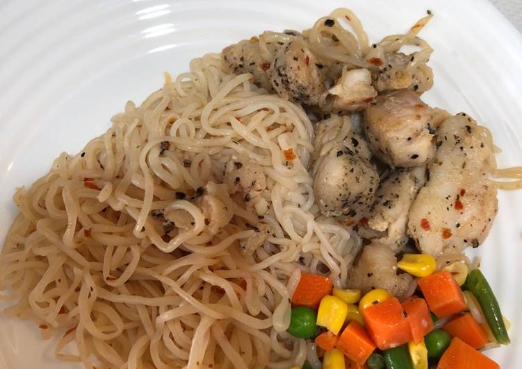 resep Shirataki Aglio Olio with grilled dori