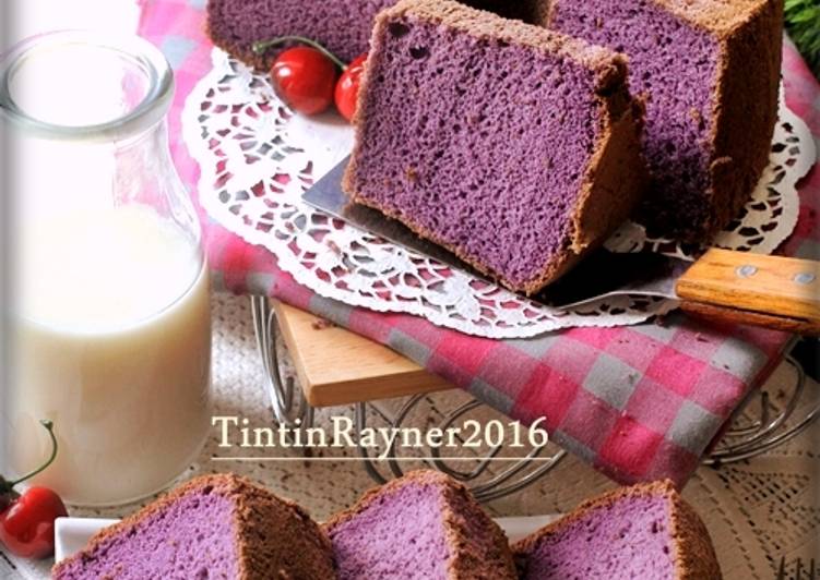 resep makanan CHIFFON TARO  aka Ubi Ungu Super Soft Moist Fluffy