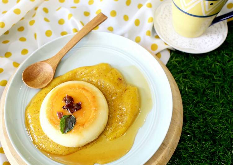 resep Egg Custard Pudding atau Caramel Flan Pudding dengan Saus Mangga