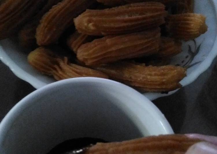 bahan dan cara membuat Churros cocol coklat tanpa timbangan anti gagal tekstur garing