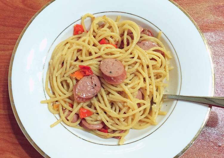 Resep Spaghetti Sosis Aglio Olio Kiriman dari Rin