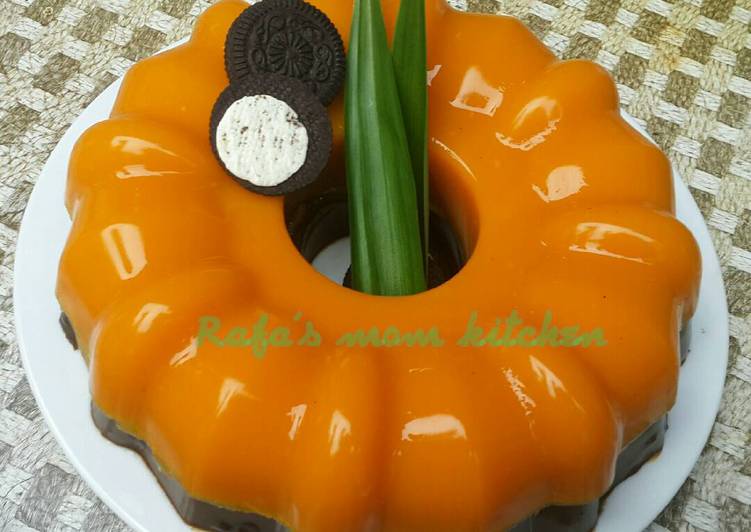 resep Puding labu kuning cokelat oreo