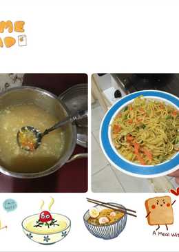 Soup Labu kabocha telur & Mie goreng ala hongkong 