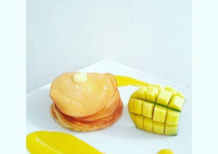 cara membuat Pancake Lembut Saus Mangga